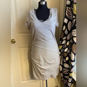 Athleta Gray Central Stripe Fitted Dress Large